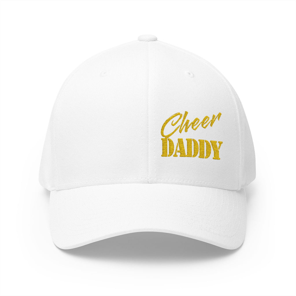 Cheer Daddy Embroidered Cap — Sparkly Gold Spirit Hat for Cheer Coaches & Supporters