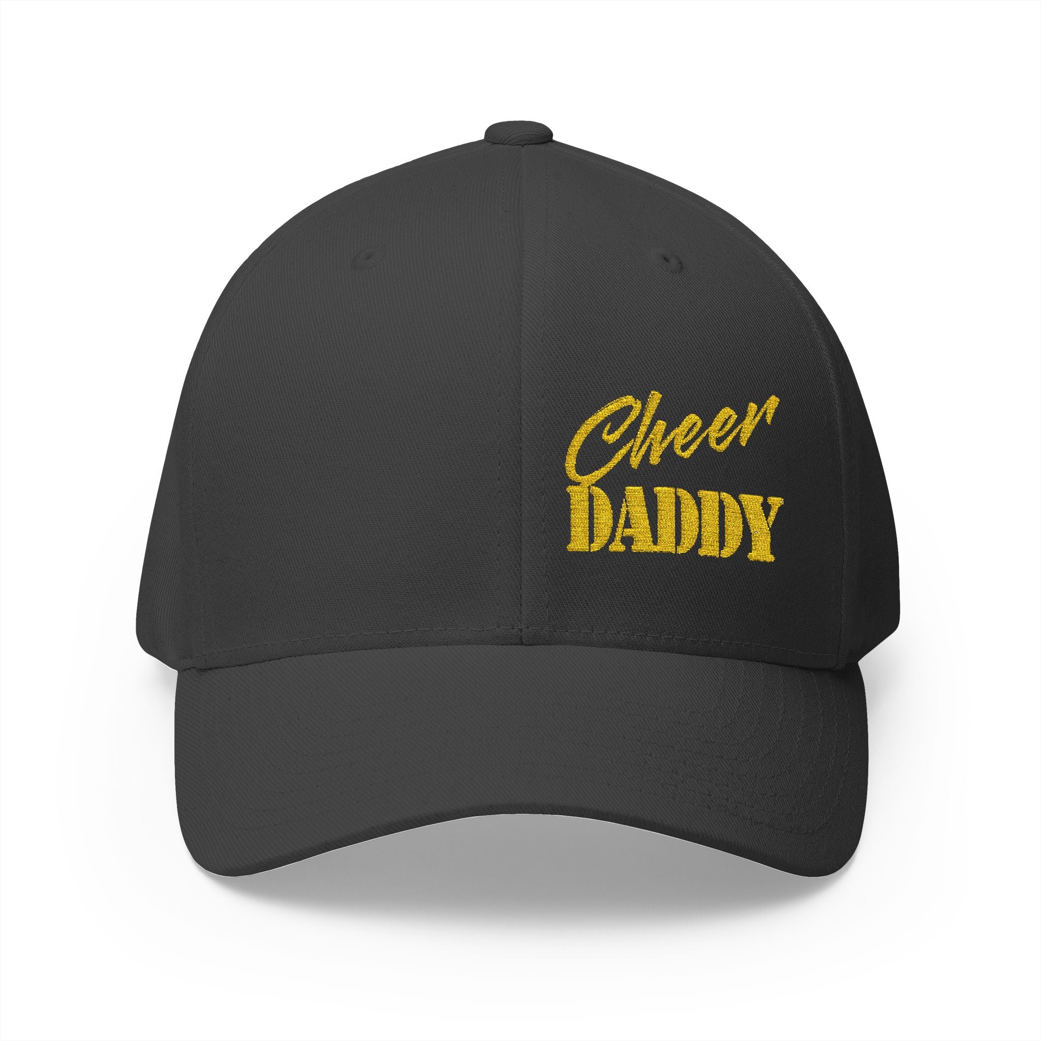 Cheer Daddy Embroidered Cap — Sparkly Gold Spirit Hat for Cheer Coaches & Supporters