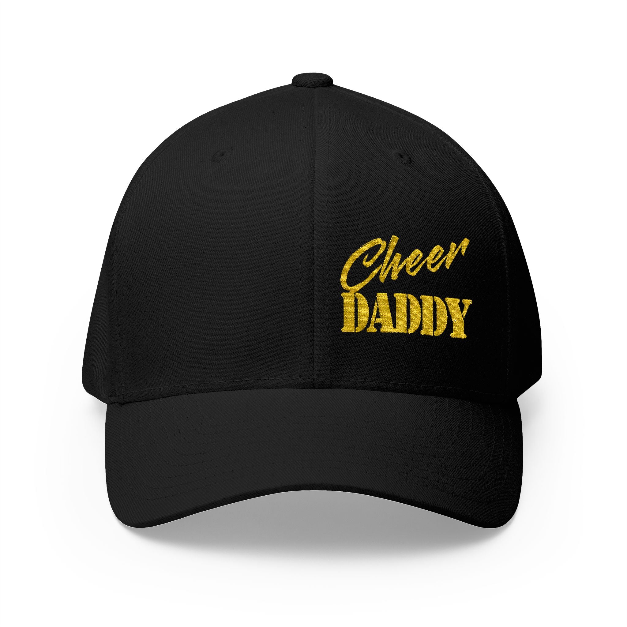 Cheer Daddy Embroidered Cap — Sparkly Gold Spirit Hat for Cheer Coaches & Supporters