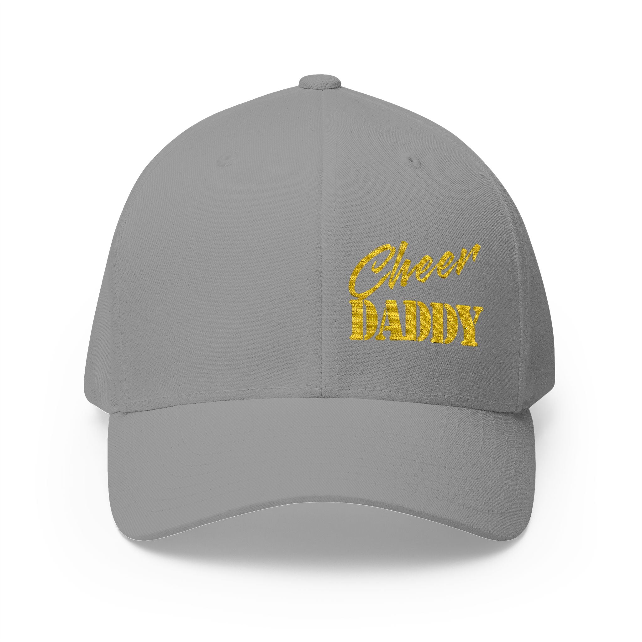 Cheer Daddy Embroidered Cap — Sparkly Gold Spirit Hat for Cheer Coaches & Supporters
